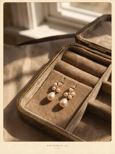 Vathë me perla në një kuti kadifeje vintage
